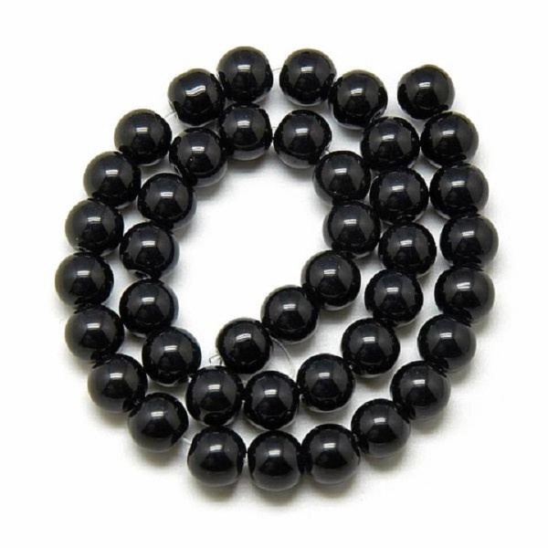 Perles en verre imitation jade 6 mm noire x 25 - Photo n°1