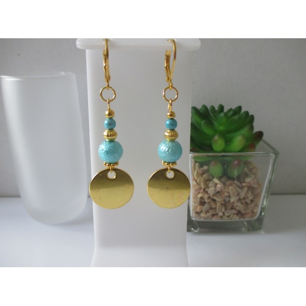 Kit boucles d'oreilles apprêts doré et perles en verre bleu - Photo n°1