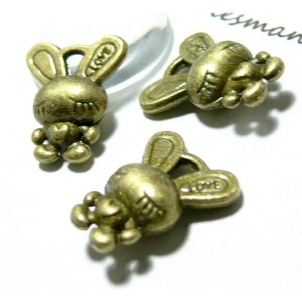 Lot de 20 pendentisf breloque lapin mignon 3D métal coloris Bronze ref 2D1508 - Photo n°1