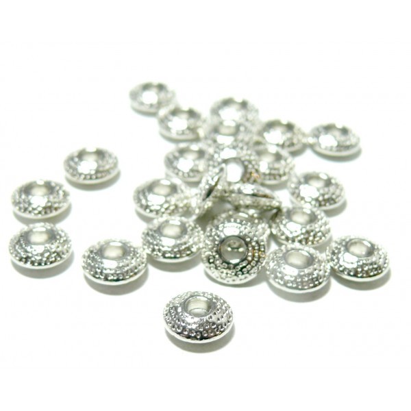 PAX 50 pendentifs perles intercalaires Rondelles mini Picot H1111 métal coloris Argent Vif - Photo n°1