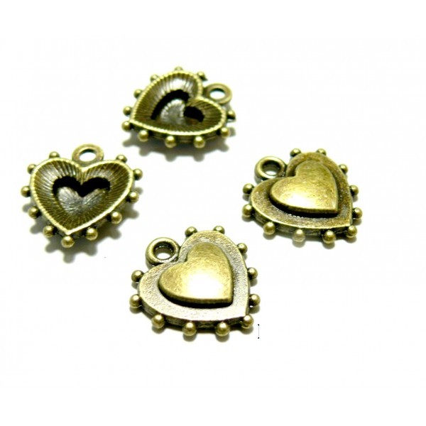 Lot de 20 pendentifs Coeurs picot métal coloris Bronze 2Y5714 - Photo n°1