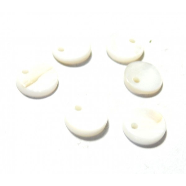 H025811 PAX 30 Perles Pendentifs Nacres Pastilles 11 mm Blanche Crème - Photo n°2