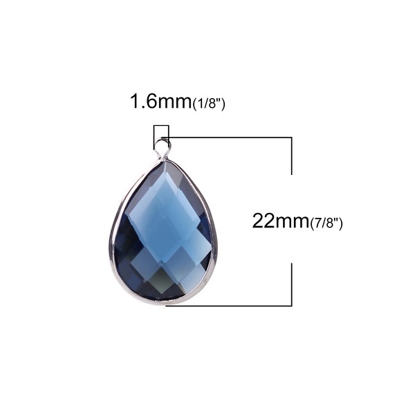 PS110100855 PAX 2 pendentifs Goutte de Verre Bleu 22 mm métal Argenté - Photo n°2