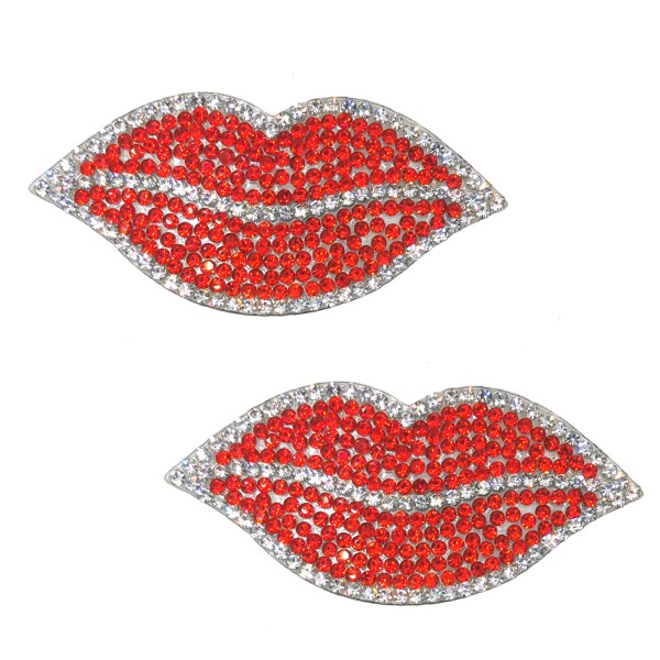 2 Ecussons bouche rouge en strass, patchs bijoux pour customisation 6 cm - Photo n°1