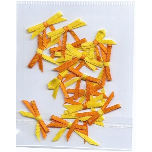 16 nœuds en ruban de satin 3 mm jaune/orange Scrapbooking Couture - Photo n°2