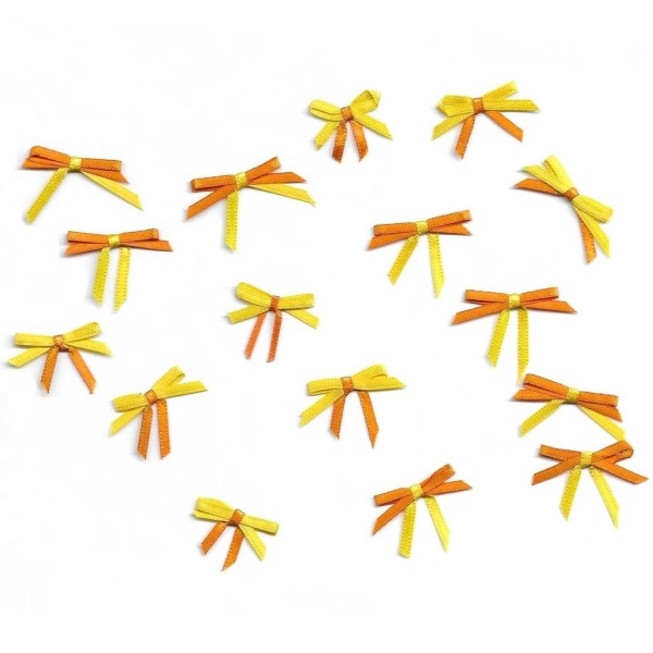 16 nœuds en ruban de satin 3 mm jaune/orange Scrapbooking Couture - Photo n°1