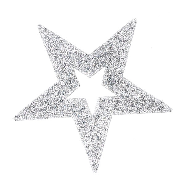 Grand écusson étoile argentée en strass, patch thermocollant pour customisation vêtement 20 cm - Photo n°1