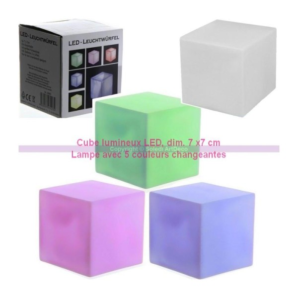 Cube lumineux LED, dim. 7 x7 cm, Lampe 1x5 couleurs changeantes, piles incluses - Photo n°1