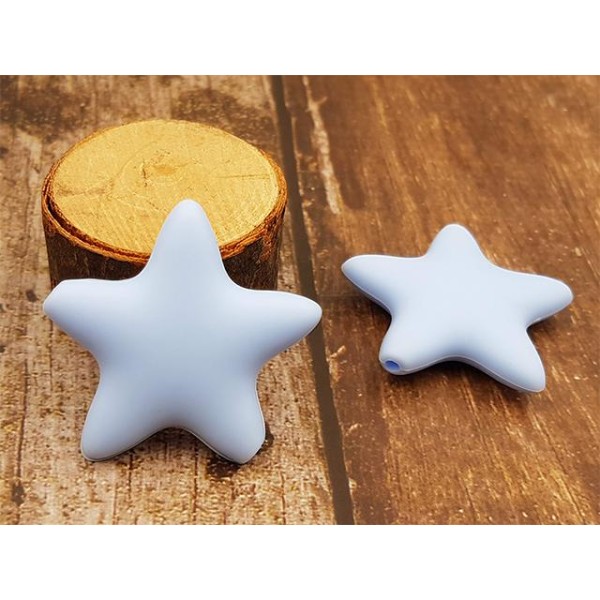 3 Perles étoiles En Silicone 45mm Couleur Bleu Pastel - Photo n°1