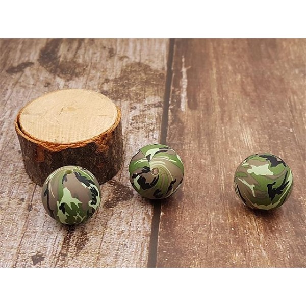 5 Perles Rondes En Silicone 19mm Couleur Camouflage - Photo n°1