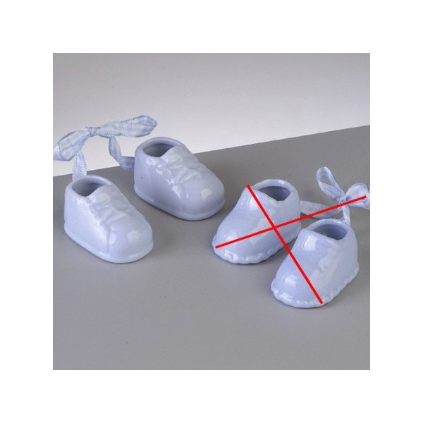 Paire de chaussons décoratives, en porcelaine, pour bébé Garçon, Chaussures Bleues avec ruban pour b - Photo n°1