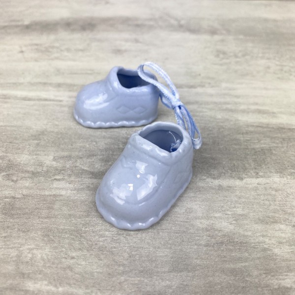 Paire de chaussons en porcelaine décorative bleue, pour bébé Garçon, Chaussures avec ruban pour bapt - Photo n°3