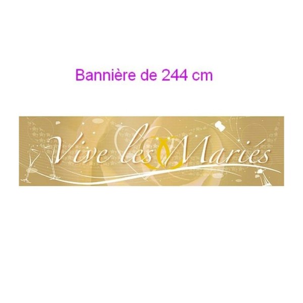 Bannière Vive les Mariés, Banderole de 2,44m de long et 17 cm de haut - Photo n°1
