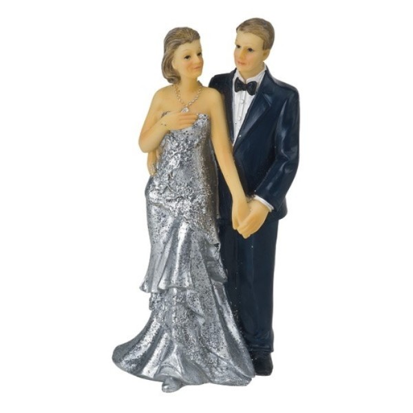 Figurine Couple Marié depuis 25 ans, hauteur 11 cm, Anniversaire de Mariage des Noces d'argent, anci - Photo n°1