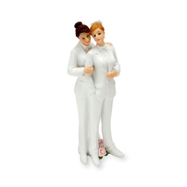 Figurine Couple de mariées Femmes en pantalon blanc, en résine, haut. 13 cm - Photo n°1