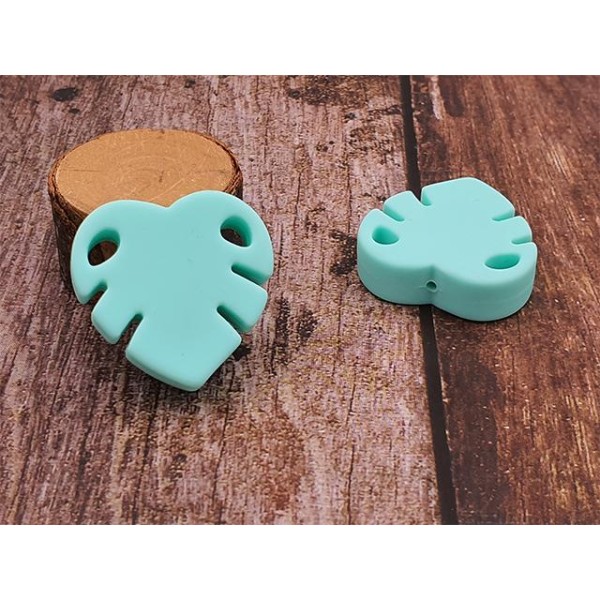 3 Perles En Silicone Feuille Couleur Turquoise - Photo n°1