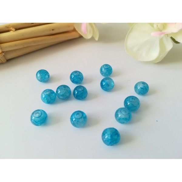 Perles en verre peint craquelé 8 mm bleu foncé x 20 - Photo n°1
