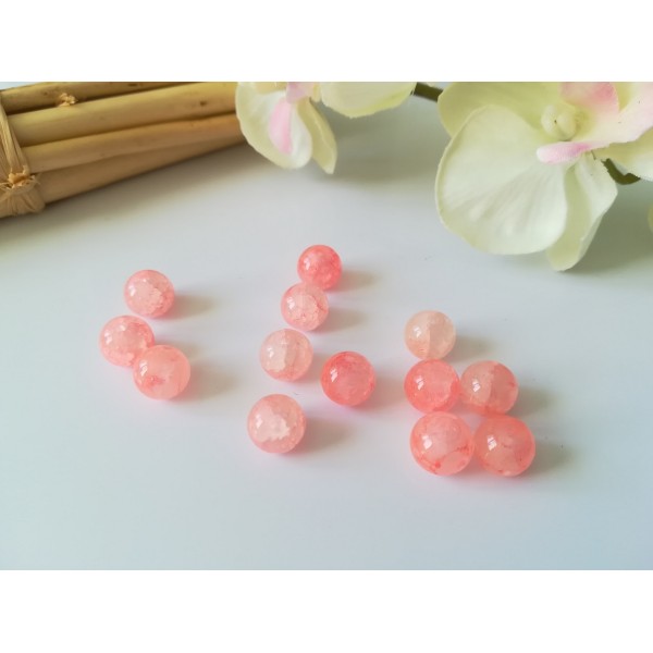 Perles en verre peint craquelé 8 mm saumon x 20 - Photo n°1