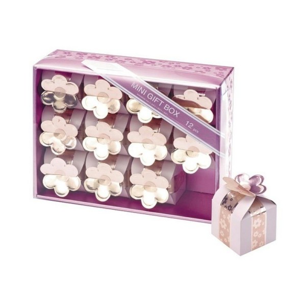 Lot de 12 boites Fleur à cadeaux ou dragées 44 mm, dans une boite en carton rose - Photo n°1