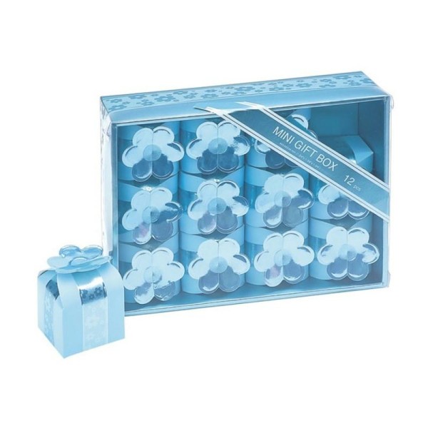 12 boites Fleur à cadeaux ou dragées 44 mm, dans une boite en carton bleu clair - Photo n°1
