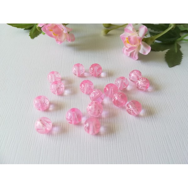Perles en verre 8 mm rose tréfilé blanc x 50 - Photo n°2