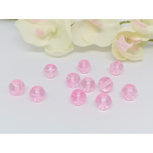 Perles en verre 8 mm rose tréfilé blanc x 50 - Photo n°1