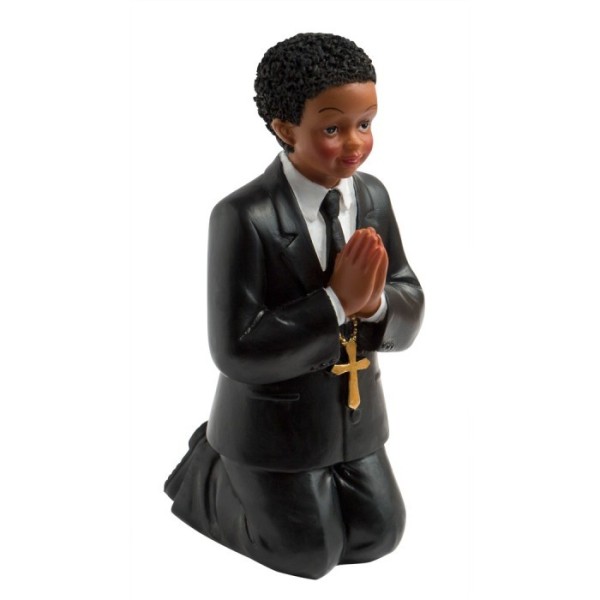 Grande Figurine de communiant de couleur noire agenouillé, Garçon qui prie, 11,7 cm - Photo n°1