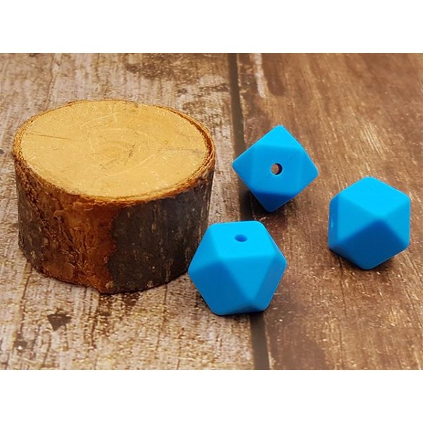 5 Perles Hexagones En Silicone 14mm Couleur Bleu - Photo n°1