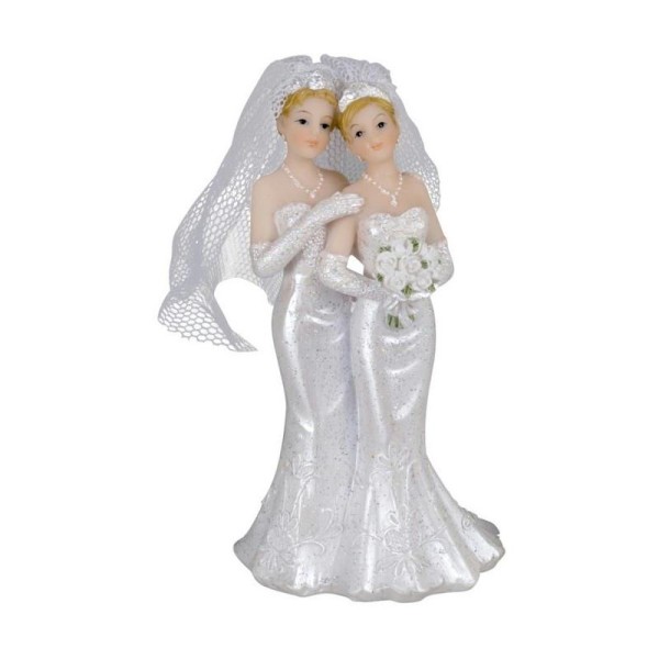 Couple de Mariées femmes blondes en résine, Figurines de mariage haut. 10,6 cm - Photo n°1