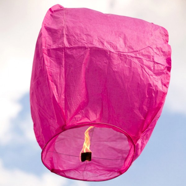 Lanterne volante rose fuchsia, 85 cm, papier coton écologique ignifugé, montgolfière céleste - Photo n°1
