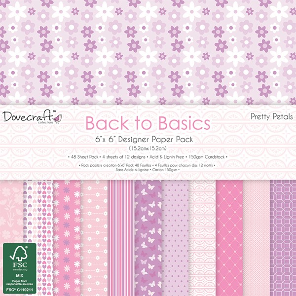 Dovecraft Back to Basics Pack de 48 papier Pretty Petals FSC 6x6 - Photo n°1