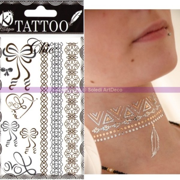 Tatouage éphémère Chic doré et argenté, Love, Planche de tattoos: 15,5 x 9,5 cm - Photo n°1