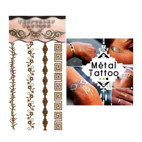 Tatouage éphémère pour le corps, Tattoo métal Bracelet fleurs, épine noir, doré, Planche: 15,5 x 9,5 - Photo n°3