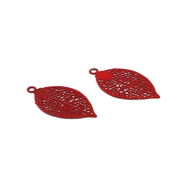 PS11655475 PAX de 20 Estampes pendentif filigrane Feuille 19 mm Rouge - Photo n°3