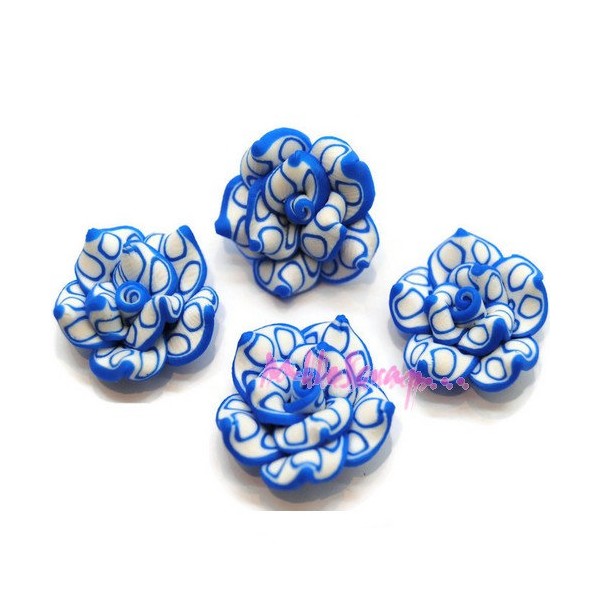 Cabochons fleurs fimo bleu - 4 pièces - Photo n°1