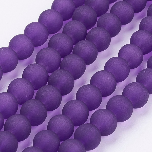 Perles en verre givré 10 mm violet indigo x 10 - Photo n°2