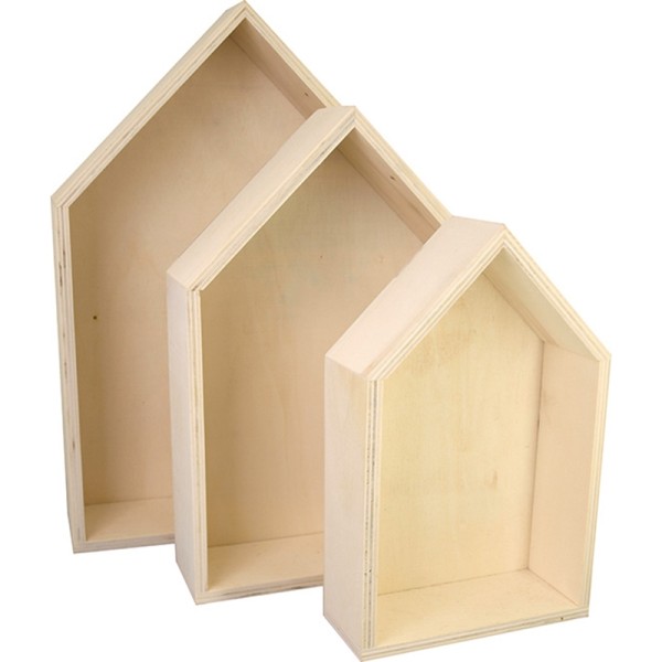 Boîte en bois ''maison'', kit de 3 - Photo n°1
