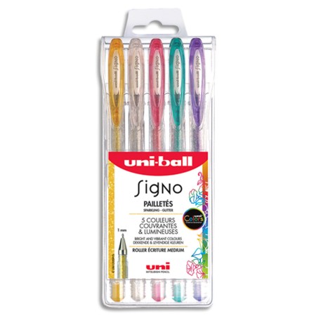 Assortiment de stylos gel Uni-Ball Signo - Couleurs Fantaisies Pailletées - 5 pcs