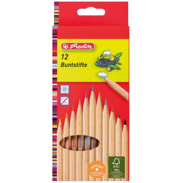Crayons de couleur, étui de 12, bois naturel - Photo n°1