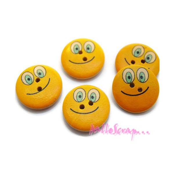 Boutons expressions smiley bois - 5 pièces - Photo n°1