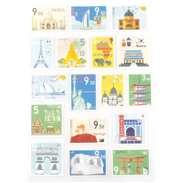 Stickers timbres - Pays - 51 pcs - Photo n°1