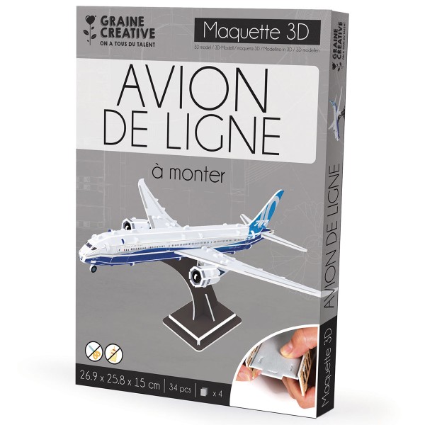 Puzzle 3D maquette - Avion de ligne - 28,2 x 26,6 x 13,7 cm - Photo n°3