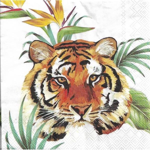 4 Serviettes en papier Tigre Safari Format Cocktail Decoupage Decopatch C-813600 IHR - Photo n°1