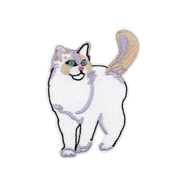 Ecusson adorable chat, patch thermocollant chat blanc, 7,6 cm - Photo n°1