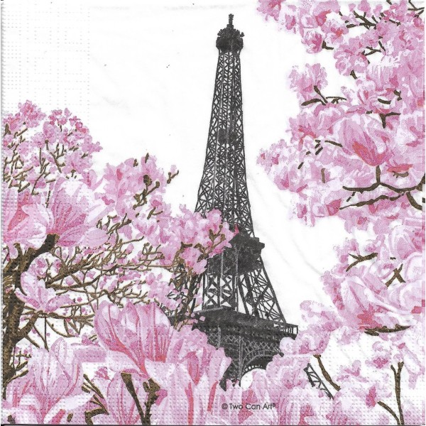 4 Serviettes en papier Paris en Avril Tour Eiffel Format Lunch Decoupage Decopatch 133-3948 PPD - Photo n°2