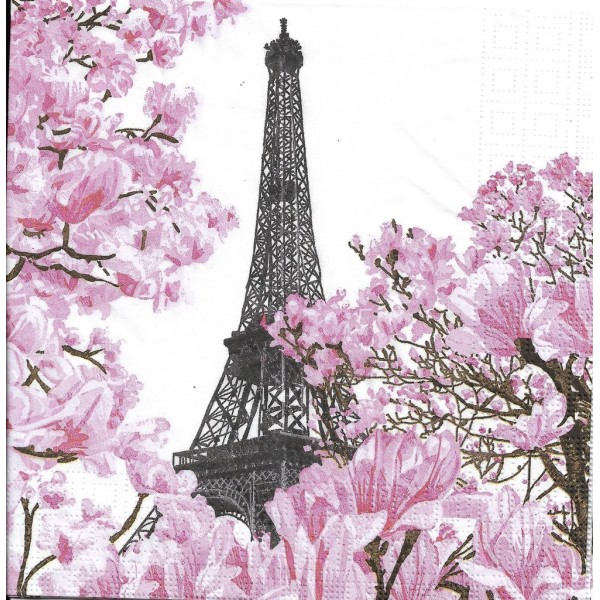 4 Serviettes en papier Paris en Avril Tour Eiffel Format Lunch Decoupage Decopatch 133-3948 PPD - Photo n°1