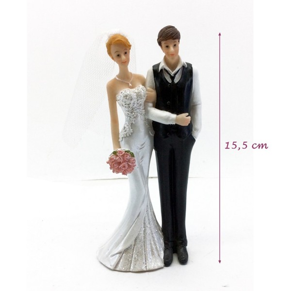 Couple de mariés se tenant le bras, haut.15,5 cm, figurine traditionnelle, pièce montée, mariage - Photo n°2