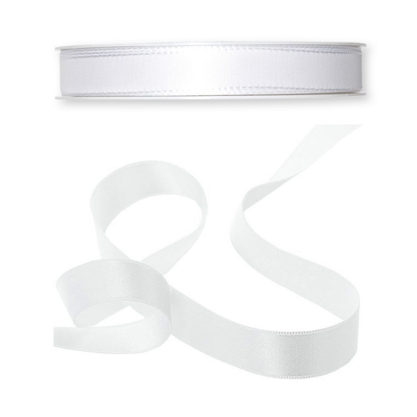 Ruban simple en satin Blanc, 15 mm, longueur 40 m, rouleau décoratif - Photo n°1