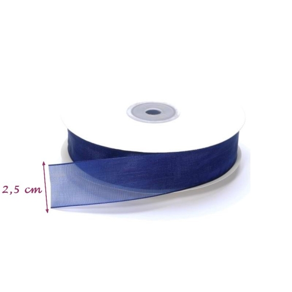 Ruban Organza Bleu, bordure brodée, largeur 25 mm, longueur 38 m, rouleau décoratif - Photo n°1