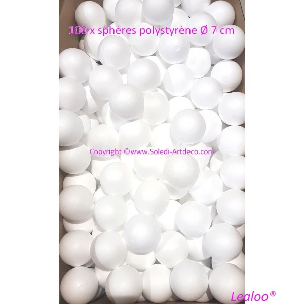 Gros Lot 100 boules pleines, Diam. 7 cm en polystyrène, Sphères Styropor blanc densité pro - Photo n°2